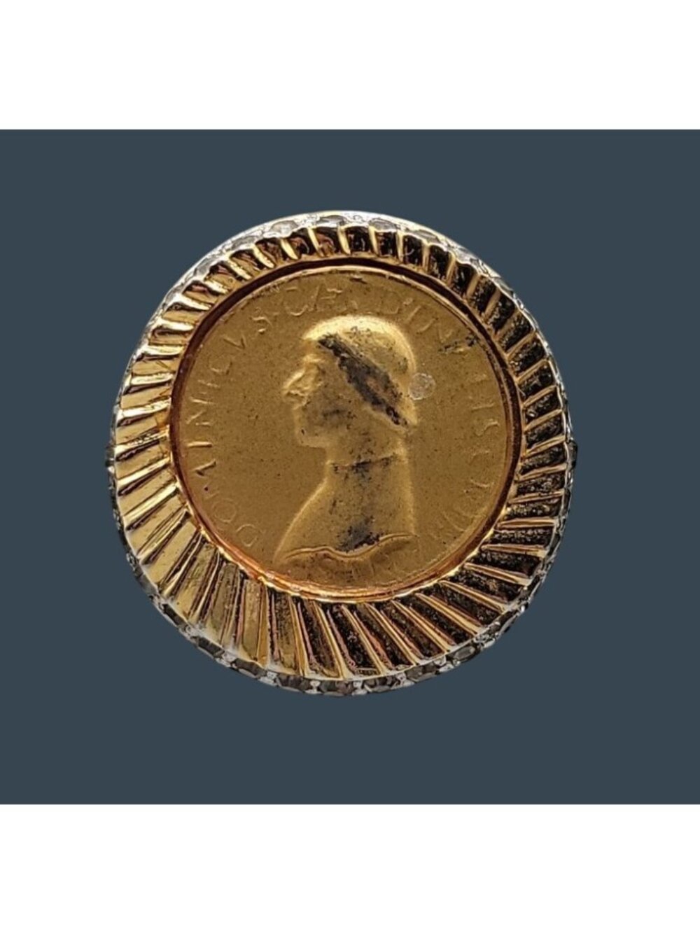 Vintage Signed Nettie Rosenstein Medici Coin Clip On Earrings Rhinestone Border - Picture 4 of 16